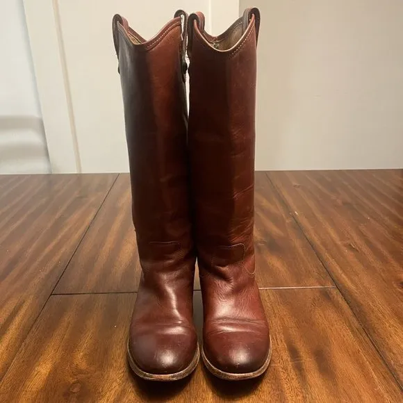 Frye Melissa Tab Red Brown Leather Tall Knee High Riding Boots Women's 6