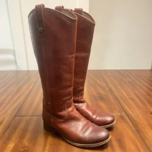 Frye Melissa Tab Red Brown Leather Tall Knee High Riding Boots Women's 6