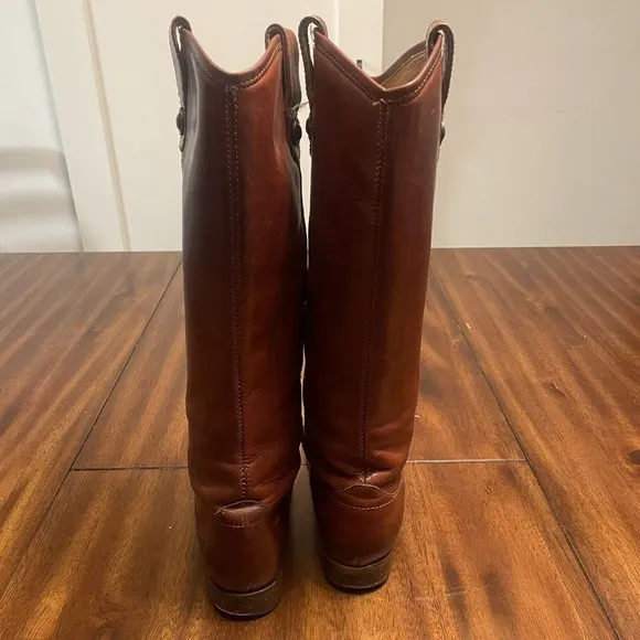 Frye Melissa Tab Red Brown Leather Tall Knee High Riding Boots Women's 6