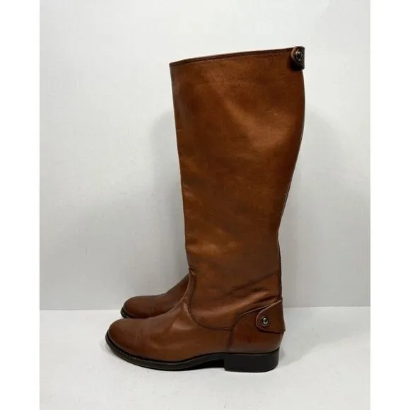 Frye Melissa Button Back Zip Riding Boots Leather Brown Women’s Size 6 B