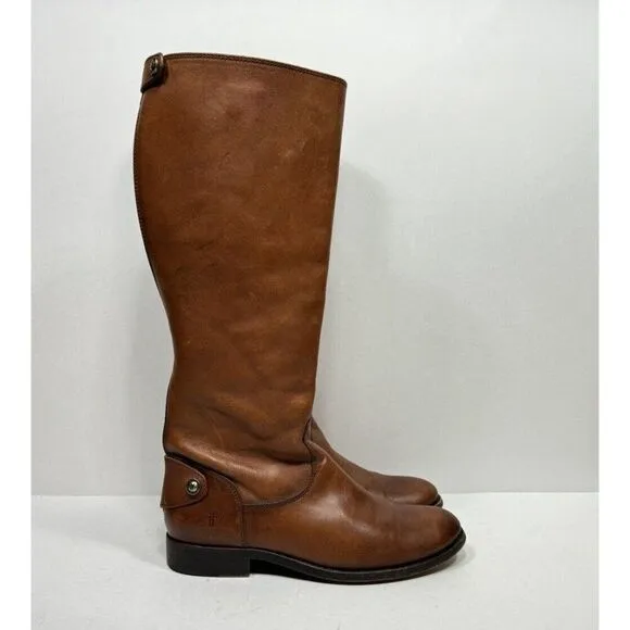 Frye Melissa Button Back Zip Riding Boots Leather Brown Women’s Size 6 B