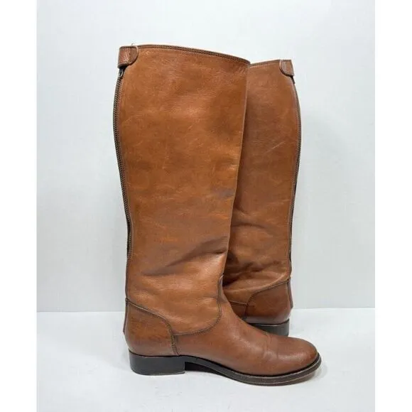 Frye Melissa Button Back Zip Riding Boots Leather Brown Women’s Size 6 B