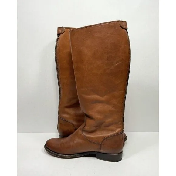 Frye Melissa Button Back Zip Riding Boots Leather Brown Women’s Size 6 B