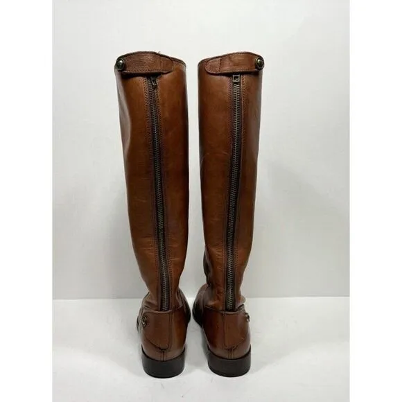 Frye Melissa Button Back Zip Riding Boots Leather Brown Women’s Size 6 B