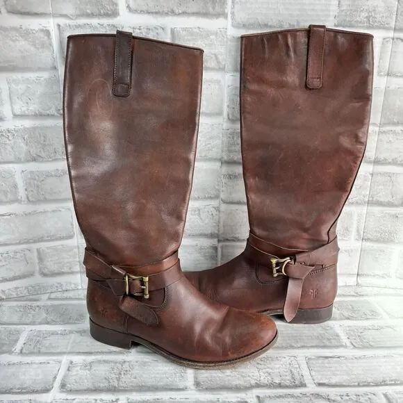Frye Mellisa Women's Size 7.5  Riding  Brown Leather Knotted Tall Boots