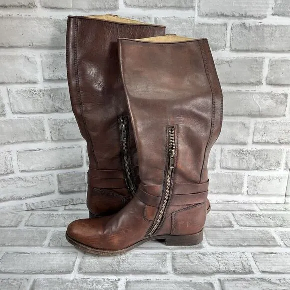 Frye Mellisa Women's Size 7.5  Riding  Brown Leather Knotted Tall Boots