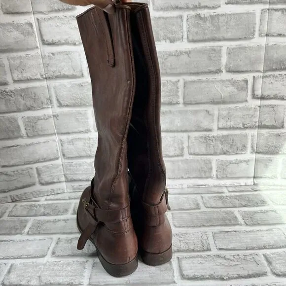 Frye Mellisa Women's Size 7.5  Riding  Brown Leather Knotted Tall Boots