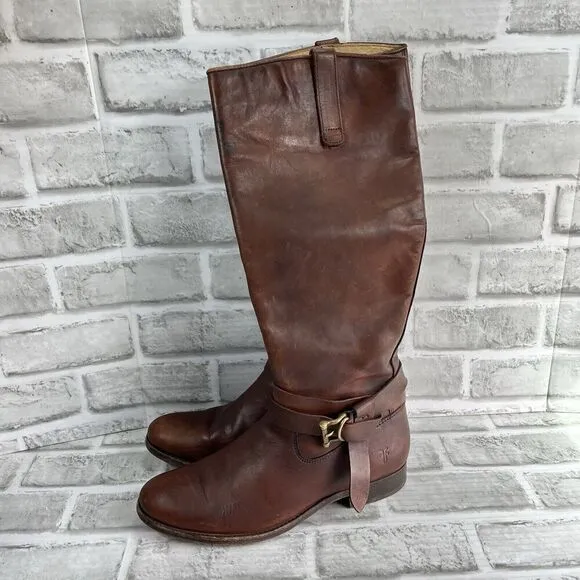 Frye Mellisa Women's Size 7.5  Riding  Brown Leather Knotted Tall Boots