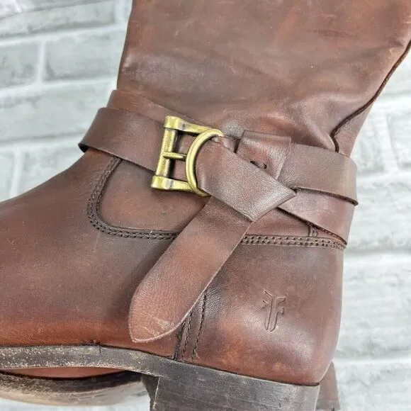 Frye Mellisa Women's Size 7.5  Riding  Brown Leather Knotted Tall Boots
