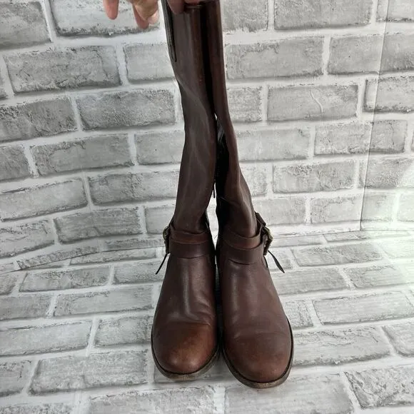 Frye Mellisa Women's Size 7.5  Riding  Brown Leather Knotted Tall Boots
