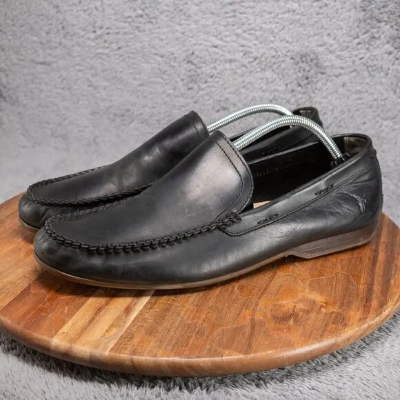 Frye Mens Lewis Venetian Loafers Moc Toe Black Leather Slip On Shoes Size 11.5D
