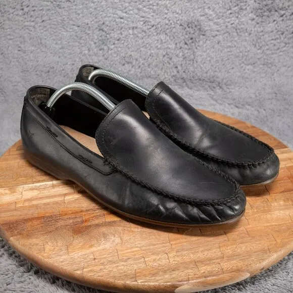 Frye Mens Lewis Venetian Loafers Moc Toe Black Leather Slip On Shoes Size 11.5D