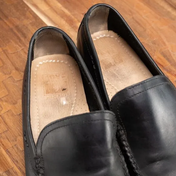 Frye Mens Lewis Venetian Loafers Moc Toe Black Leather Slip On Shoes Size 11.5D