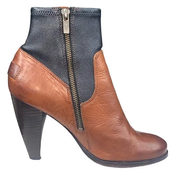 Frye Mikaela Women's Stretch Two Tone Black Brown Ankle Boots Size US 7