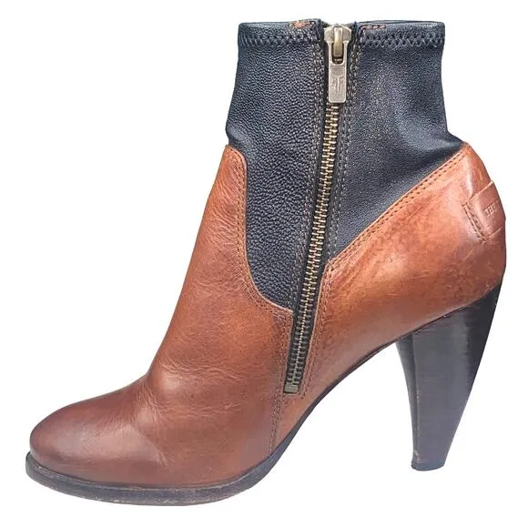 Frye Mikaela Women's Stretch Two Tone Black Brown Ankle Boots Size US 7
