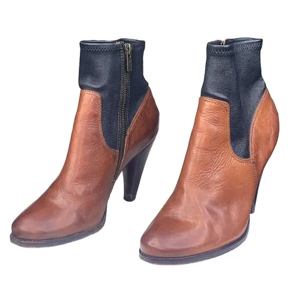 Frye Mikaela Women's Stretch Two Tone Black Brown Ankle Boots Size US 7