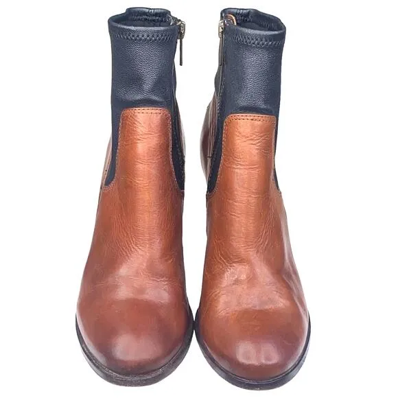 Frye Mikaela Women's Stretch Two Tone Black Brown Ankle Boots Size US 7