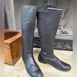Frye Molly Gore Black Leather Riding Tall Boots Stretch Panel Women's Size 9.5