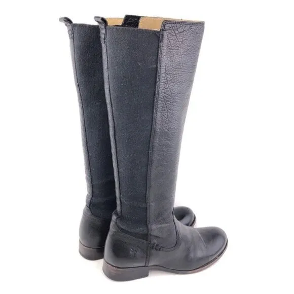Frye Molly Gore Black Leather Tall Riding Boots 6B
