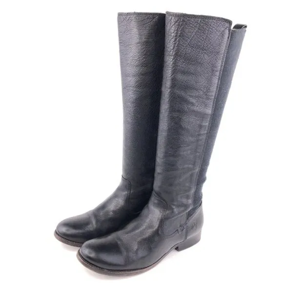 Frye Molly Gore Black Leather Tall Riding Boots 6B