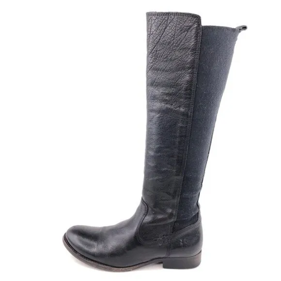Frye Molly Gore Black Leather Tall Riding Boots 6B