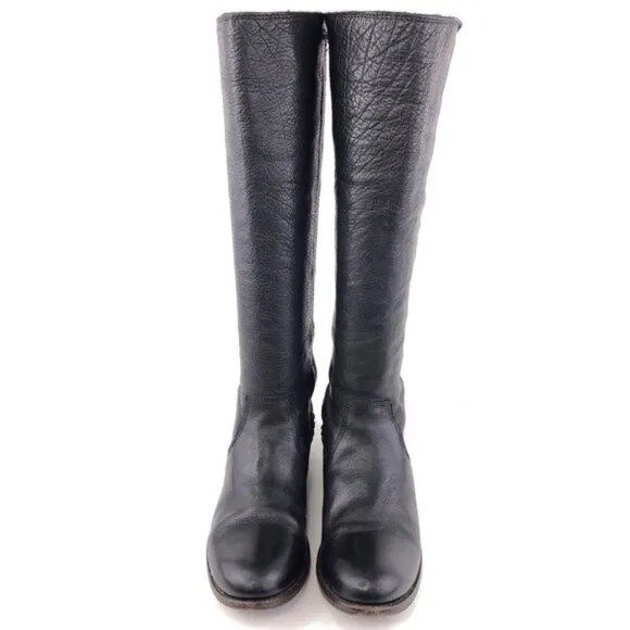 Frye Molly Gore Black Leather Tall Riding Boots 6B