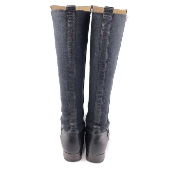 Frye Molly Gore Black Leather Tall Riding Boots 6B