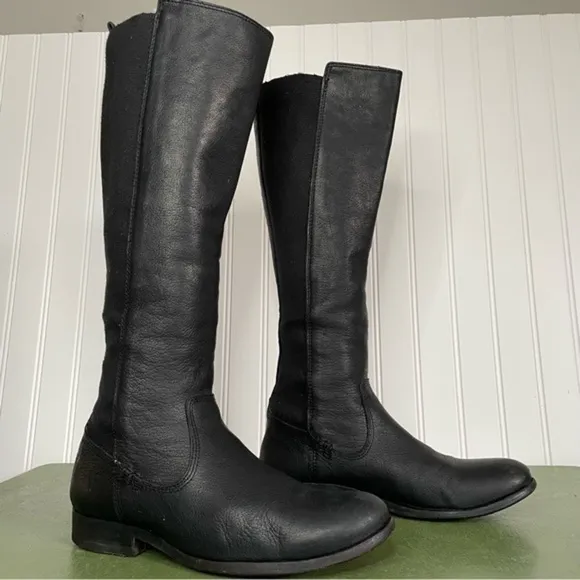 Frye MOLLY GORE Riding Boots in Black Buffalo Leather *Mexico*