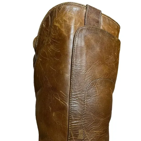 Frye Paige Women's Tall Cognac Leather Riding Boot w Layered Shaft Size 7.5 B