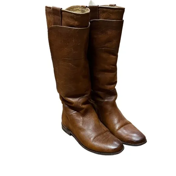 Frye Paige Women's Tall Cognac Leather Riding Boot w Layered Shaft Size 7.5 B
