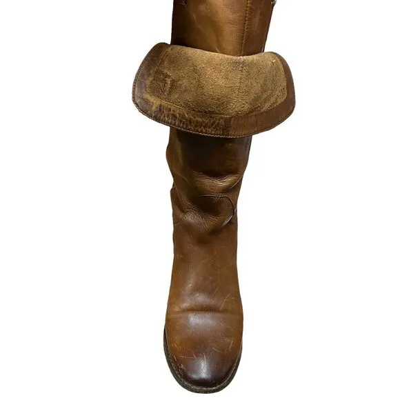 Frye Paige Women's Tall Cognac Leather Riding Boot w Layered Shaft Size 7.5 B