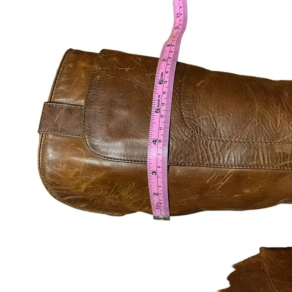 Frye Paige Women's Tall Cognac Leather Riding Boot w Layered Shaft Size 7.5 B