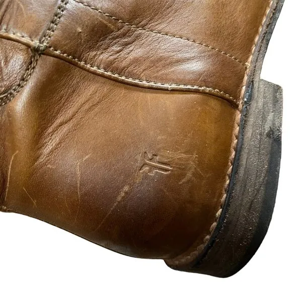Frye Paige Women's Tall Cognac Leather Riding Boot w Layered Shaft Size 7.5 B