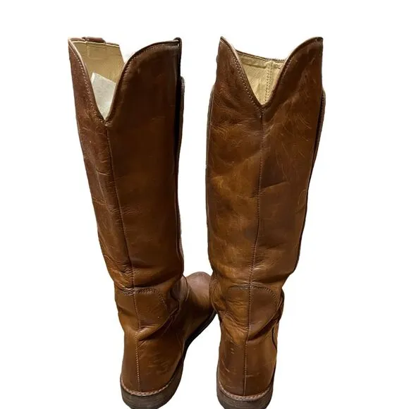 Frye Paige Women's Tall Cognac Leather Riding Boot w Layered Shaft Size 7.5 B