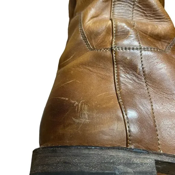 Frye Paige Women's Tall Cognac Leather Riding Boot w Layered Shaft Size 7.5 B