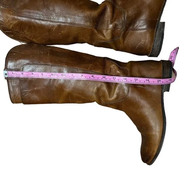 Frye Paige Women's Tall Cognac Leather Riding Boot w Layered Shaft Size 7.5 B