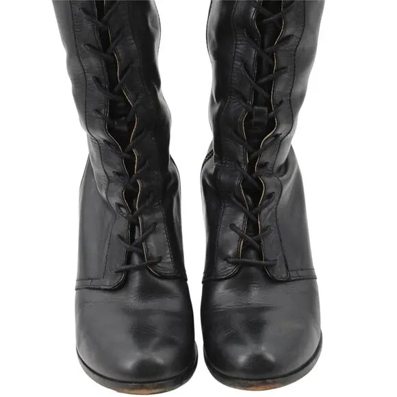 Frye Parker Tall Lace Up Boots Black Victorian Goth Riding Side Zip 3478652 10M