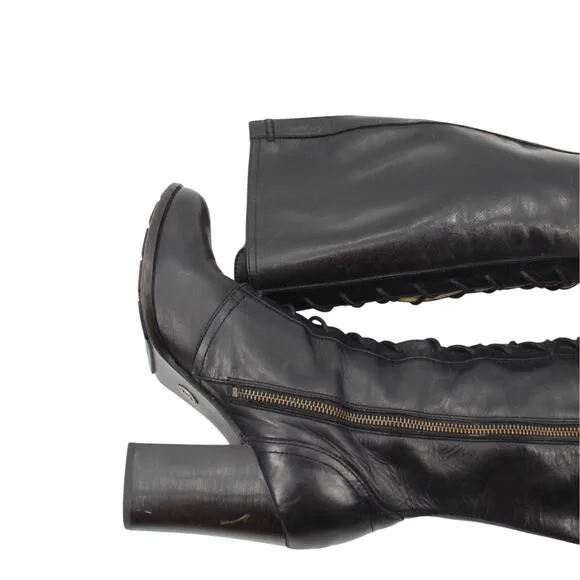 Frye Parker Tall Lace Up Boots Black Victorian Goth Riding Side Zip 3478652 10M