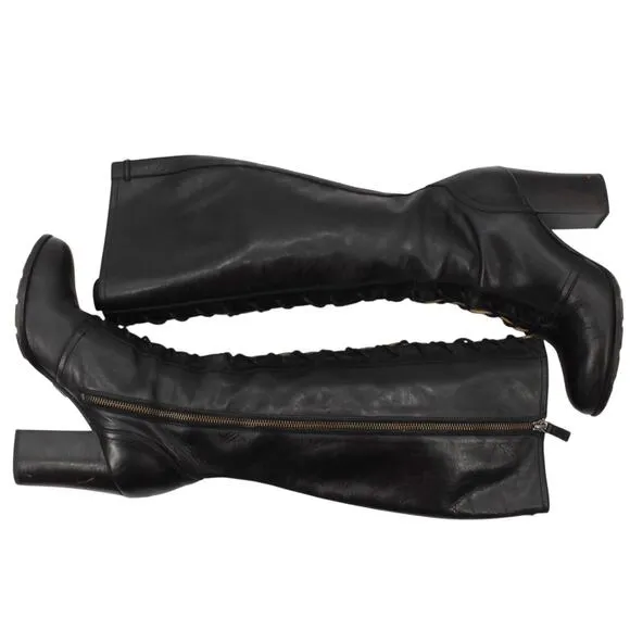 Frye Parker Tall Lace Up Boots Black Victorian Goth Riding Side Zip 3478652 10M