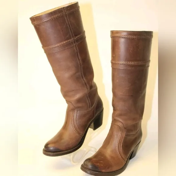 Frye Patina Brown Leather Riding Boots Frye Jane Tall Pull On 6 Mexico