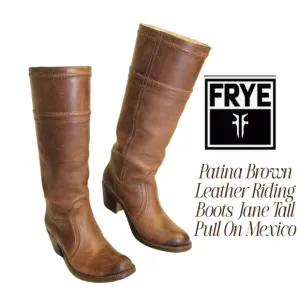 Frye Patina Brown Leather Riding Boots Frye Jane Tall Pull On 6 Mexico