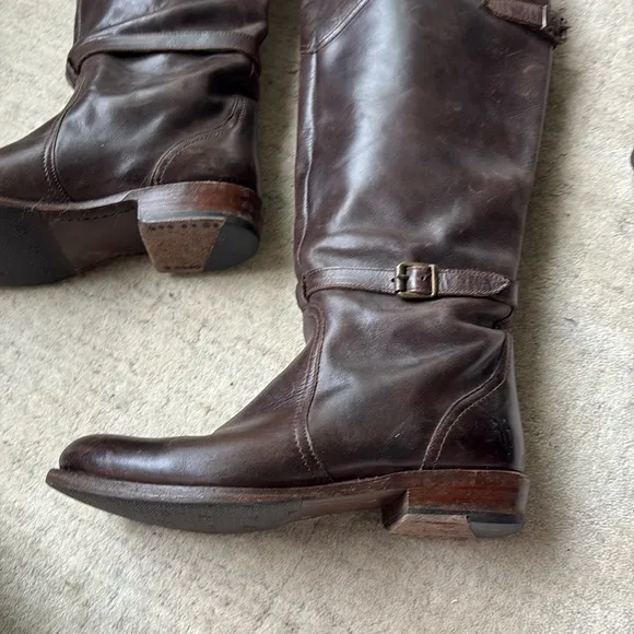 Frye Philip Tall Brown Buckle Riding Boots sz 7.5