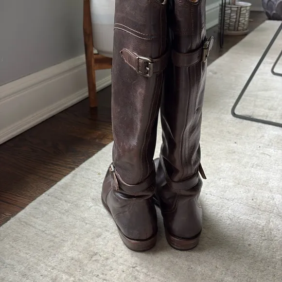 Frye Philip Tall Brown Buckle Riding Boots sz 7.5