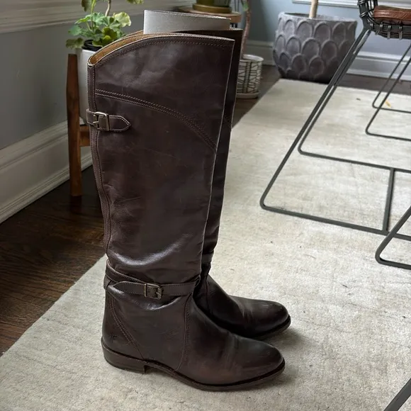 Frye Philip Tall Brown Buckle Riding Boots sz 7.5
