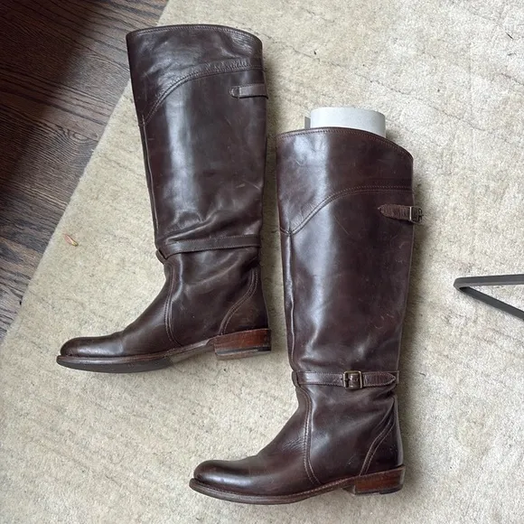 Frye Philip Tall Brown Buckle Riding Boots sz 7.5