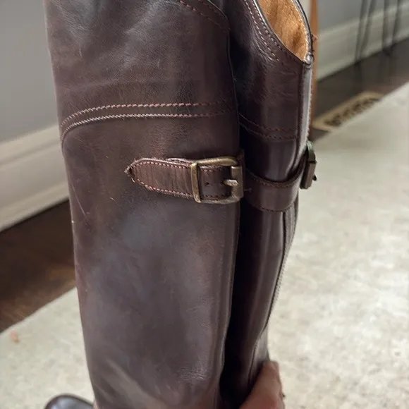 Frye Philip Tall Brown Buckle Riding Boots sz 7.5