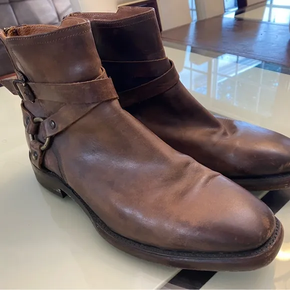 Frye Phipil Harness Boots Men Size 9 D Leather Casual Rider Motorcycle Biker Zip