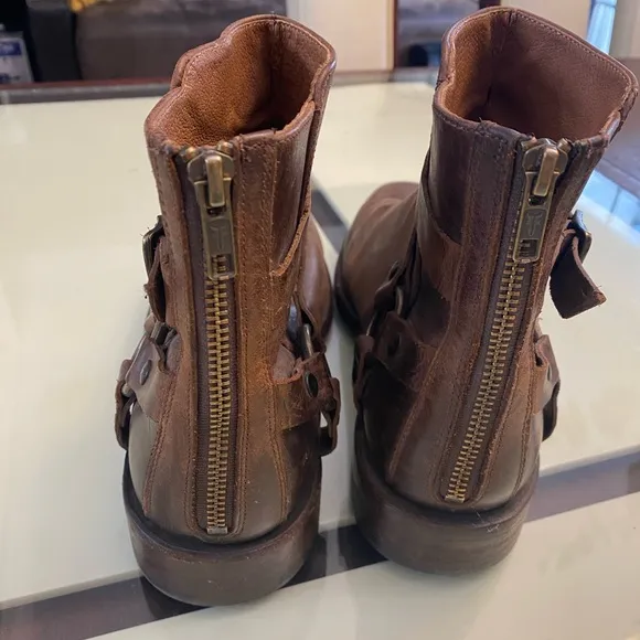Frye Phipil Harness Boots Men Size 9 D Leather Casual Rider Motorcycle Biker Zip