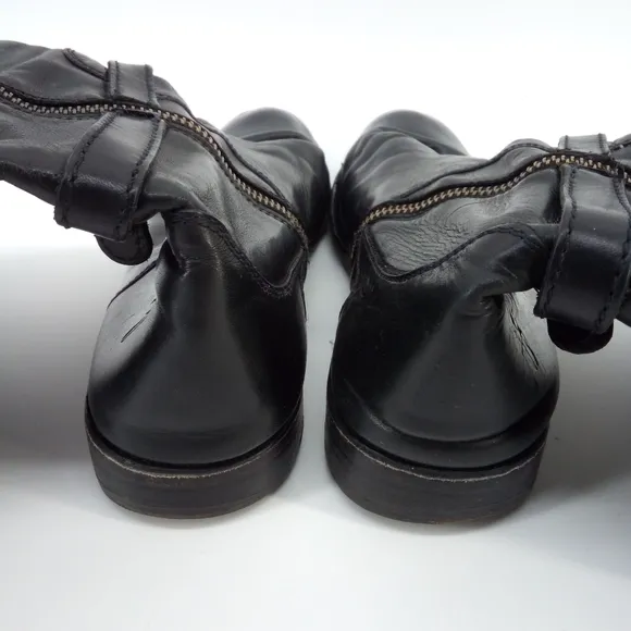 FRYE Riding Boots Leather Black Zipper Silver Ring 77215 Made in Mexico 6 B