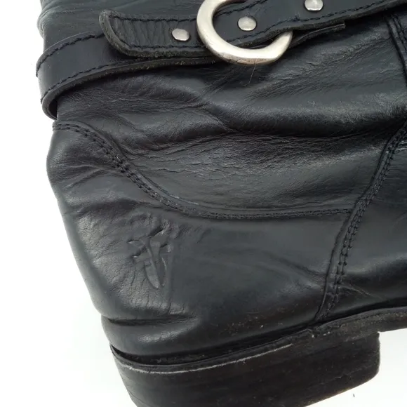 FRYE Riding Boots Leather Black Zipper Silver Ring 77215 Made in Mexico 6 B